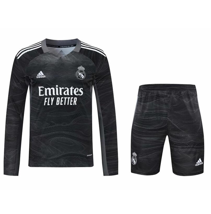 2021/22 Real Madrid Long Sleeve Goalkeeper Black Soccer Kits (Shirt+Shorts)